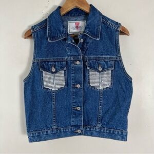 Vintage Lev’s Women’s Custom Jewelled Jean Jacket Vest Y2K 90’s Cotton Retro
